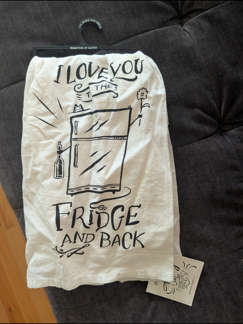 Primitives by Kathy White Tea Towel with Black Hand-Lettered Script